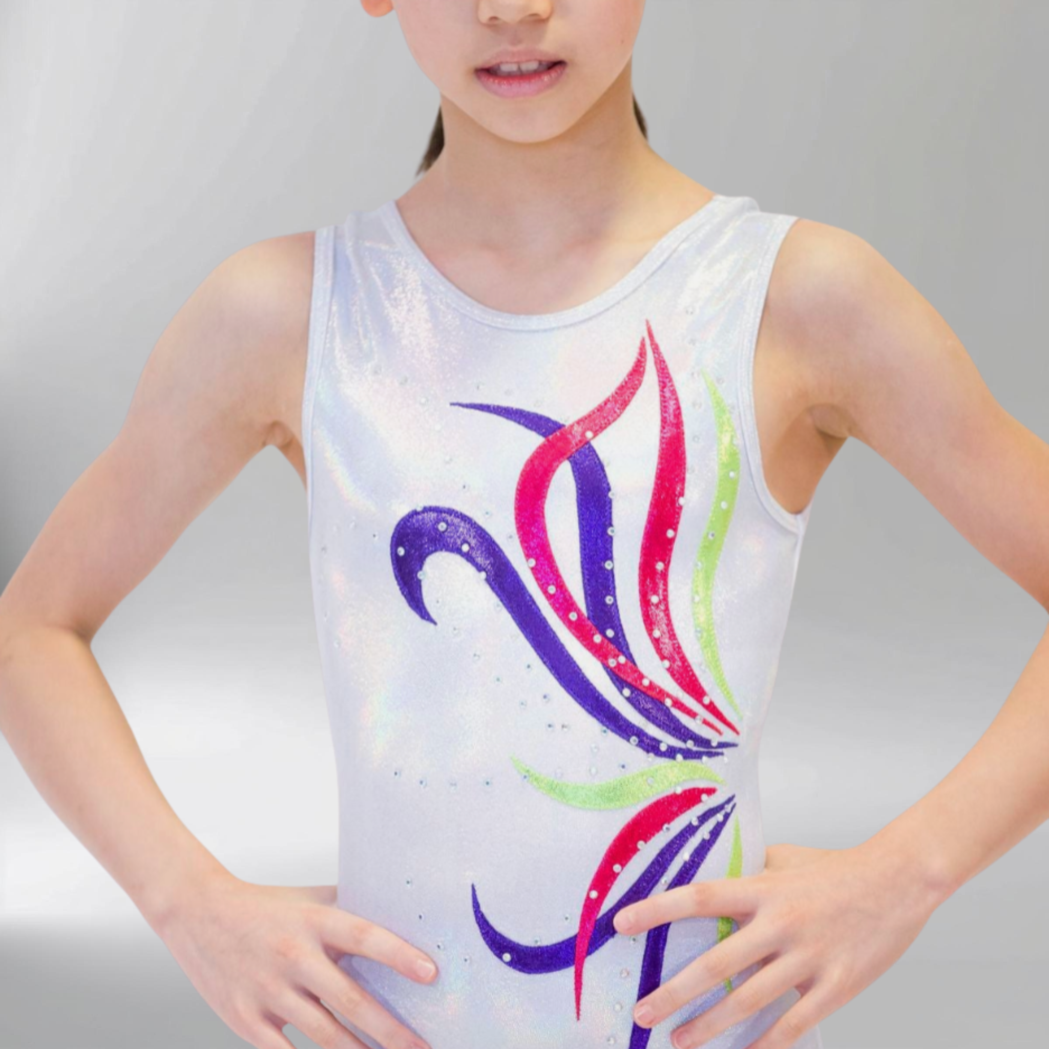 White Flower Sleeveless Girl Gymnastics Leotard