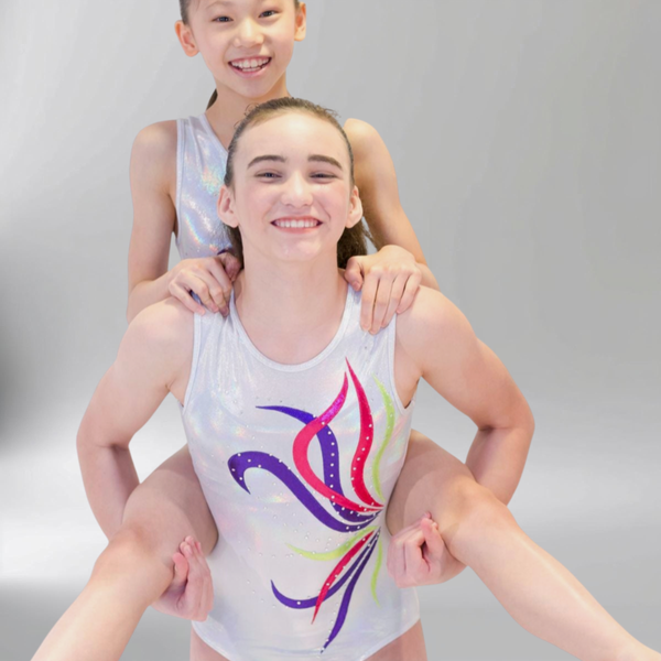 White Flower Sleeveless Girl Gymnastics Leotard