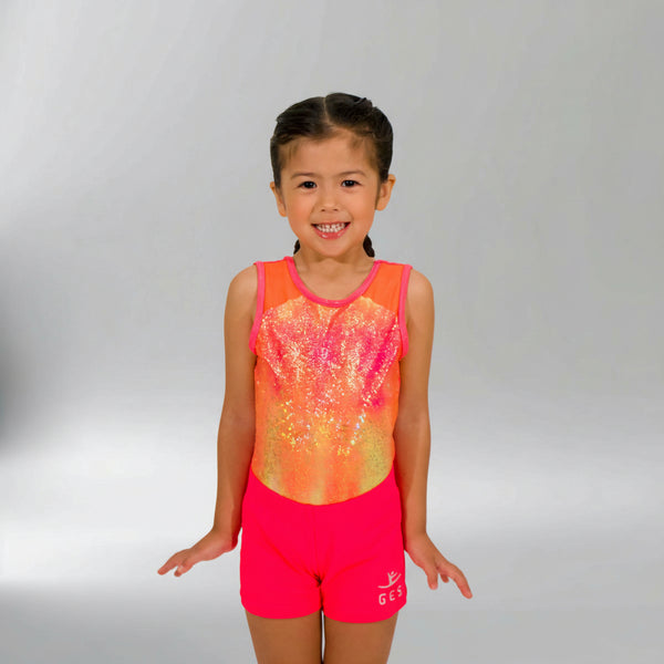 Sparkly Peach Sleeveless Girl Gymnastics Leotard