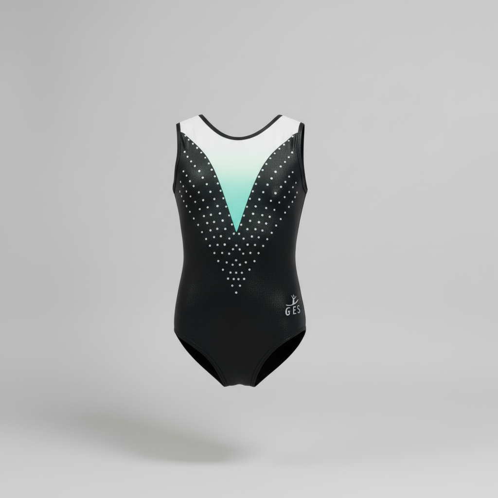 Black and Turquoise Galaxy Sleeveless Girl Gymnastics Leotard 3D