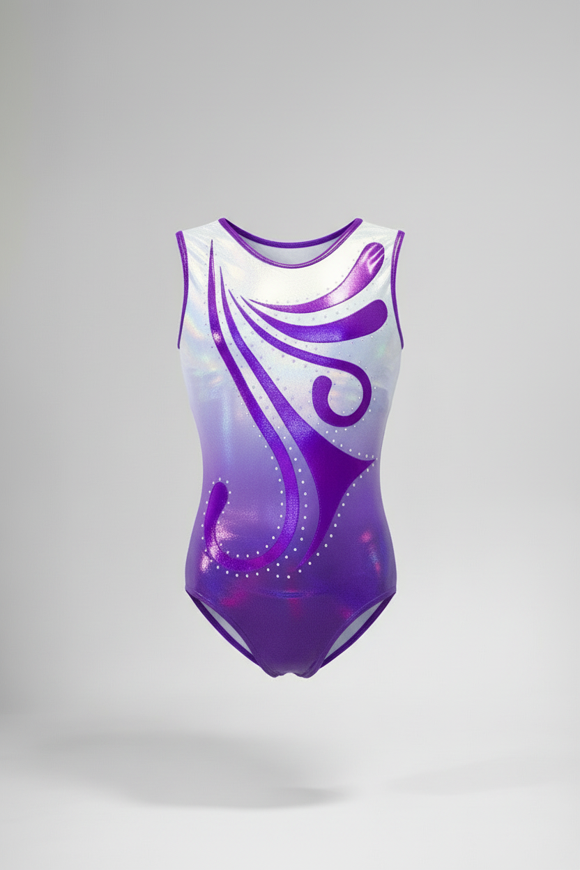 Purple Fireworks Sleeveless Girl Gymnastics Leotard 3D