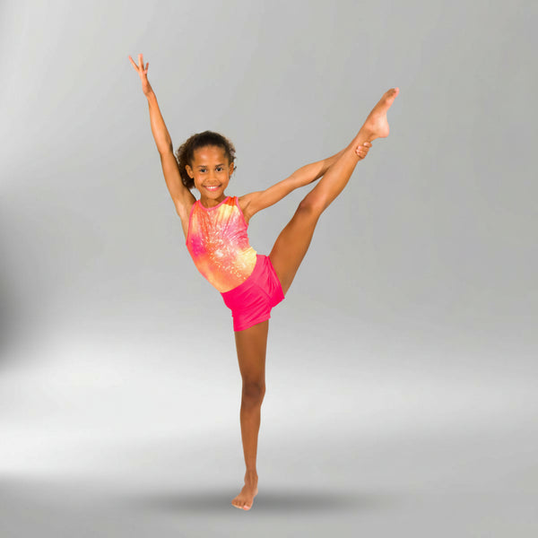 Sparkly Peach Sleeveless Girl Gymnastics Leotard