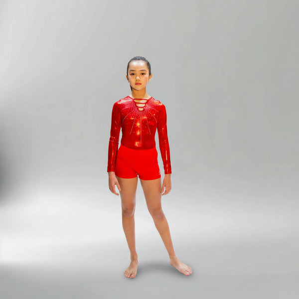 Aldebaran Red Long Sleeves Girl Gymnastics Leotard