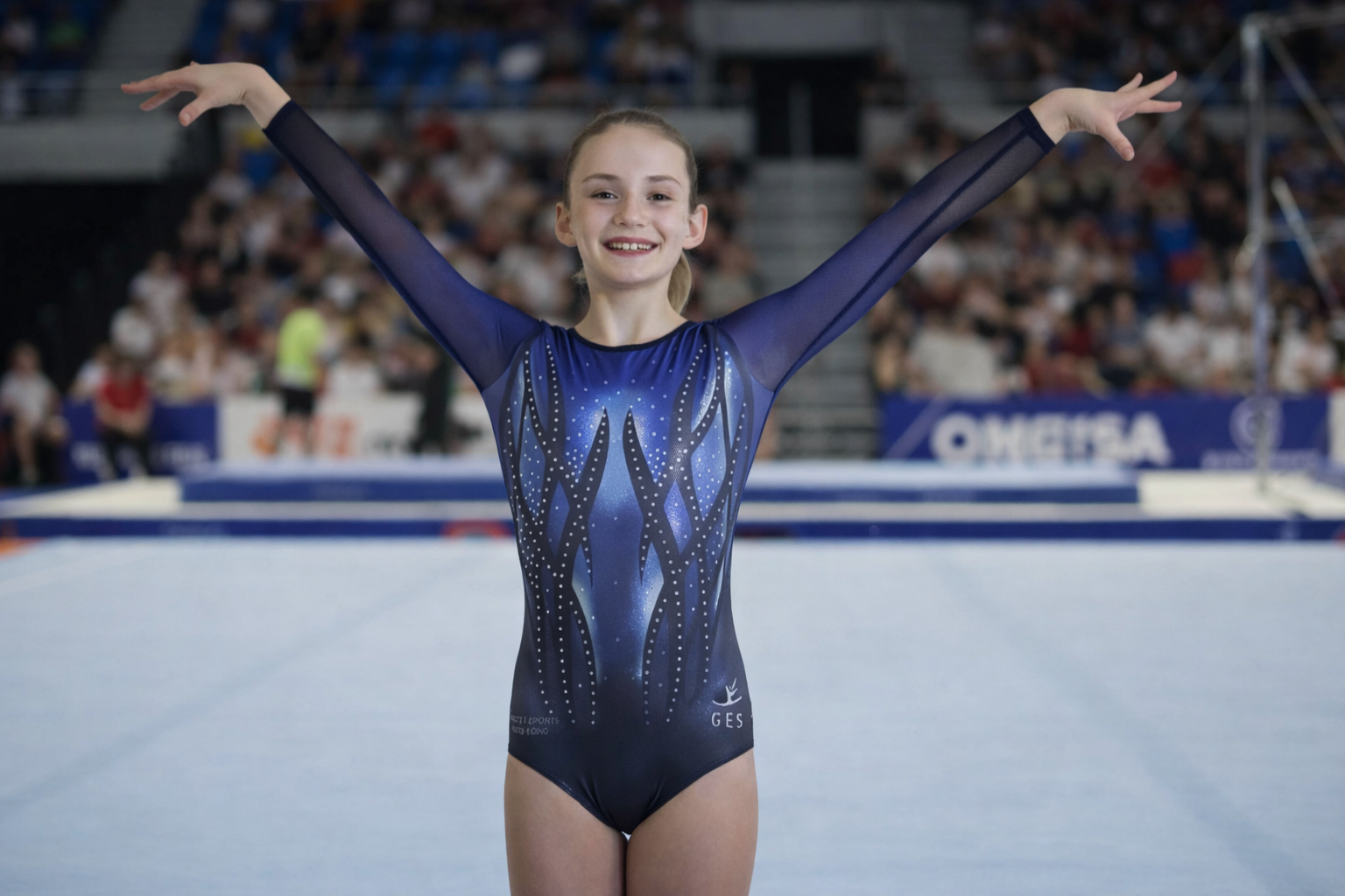 hong kong gymnastic leotard dark blue long sleeve GES