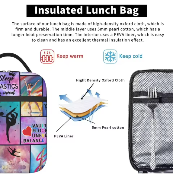 Gymnastics Lovers Insulated Lunch Box Bag
