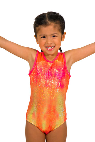 Sparkly Peach Sleeveless Girl Gymnastics Leotard