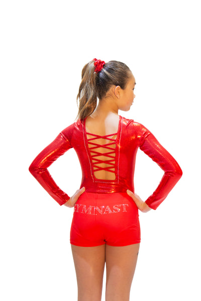 Aldebaran Red Long Sleeves Girl Gymnastics Leotard