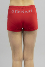 Red gymnastic short lycra back view with logo