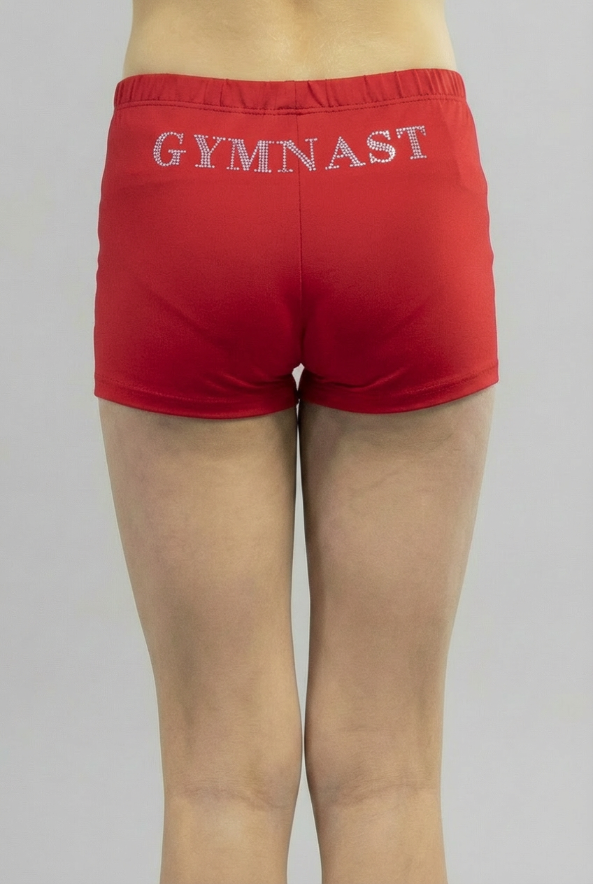 Red gymnastic short lycra back view with logo