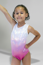 Sparkling Pink and white Sleeveless Girl Gymnastics Leotard
