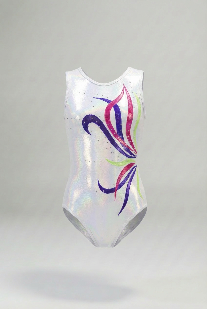 White Flower Sleeveless Girl Gymnastics Leotard
