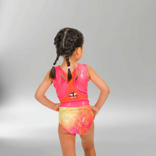 Sparkly Peach Sleeveless Girl Gymnastics Leotard